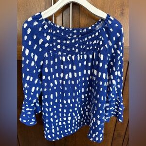 Ava & Grace Navy and White Patterned Blouse